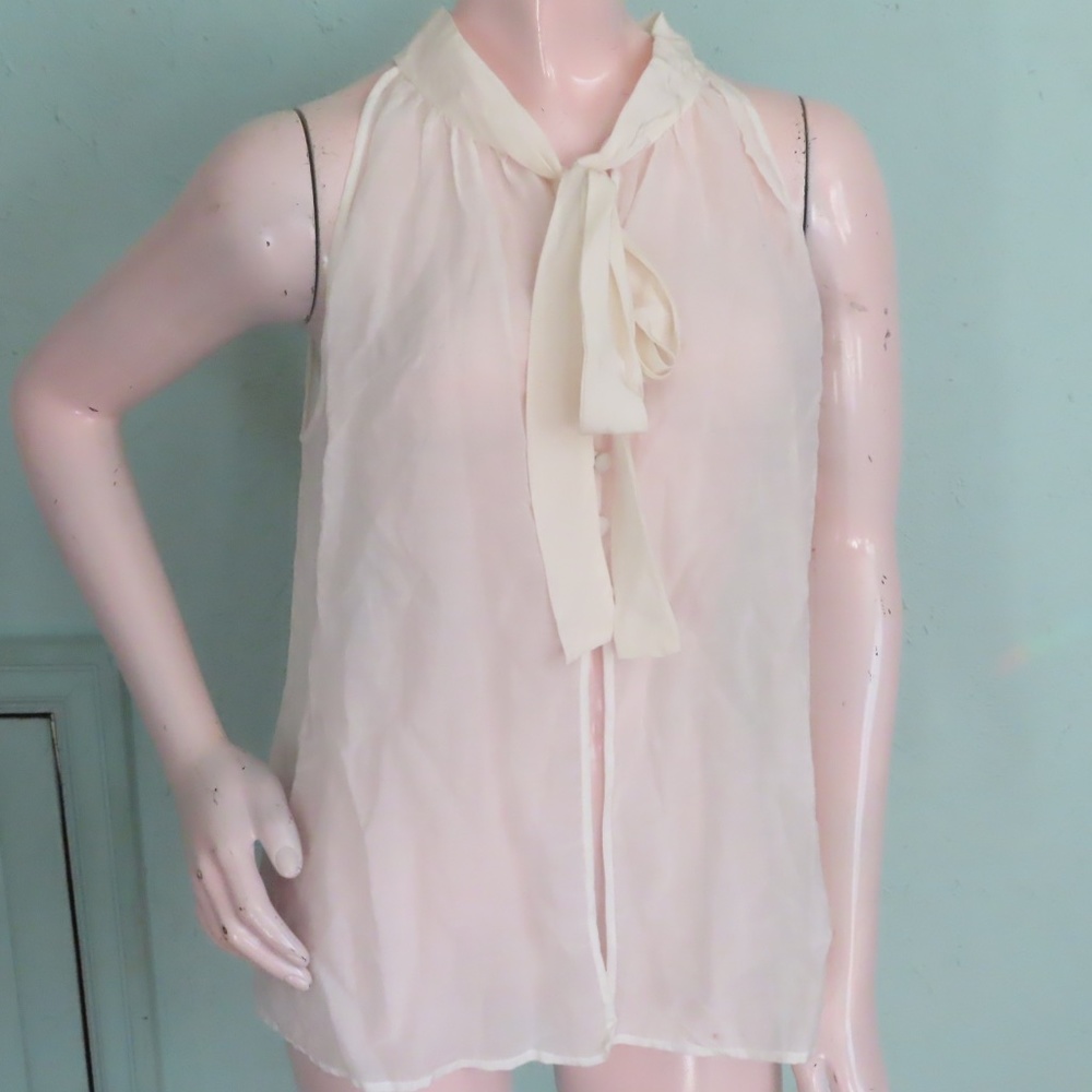 Rory Beca SHEER Sleeveless Top  Blouse Peekaboo Front NWT Silk Cotton